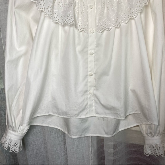 EMERSON FRY Victoria 3 White Poplin Blouse Eyelet Lace Pearl Button XS - Picture 5 of 10